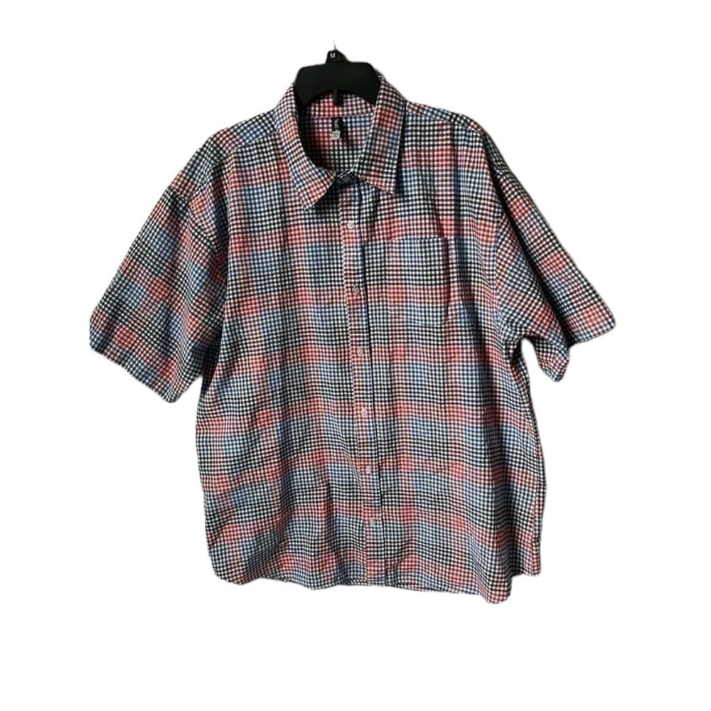 True Rock Plaid Button Down Shirt Red White Blue Short Sleeve 3XL